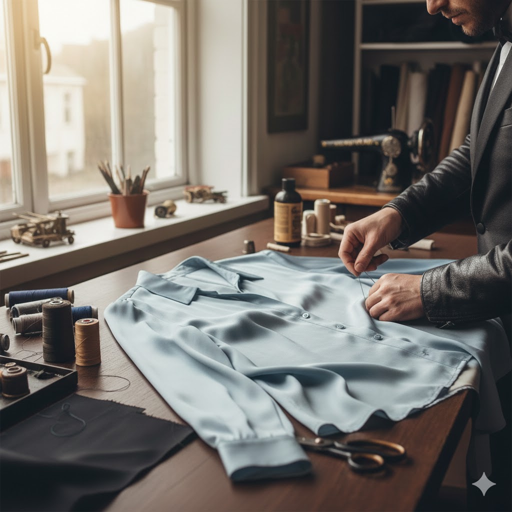 Silk blouse with delicate seam repair