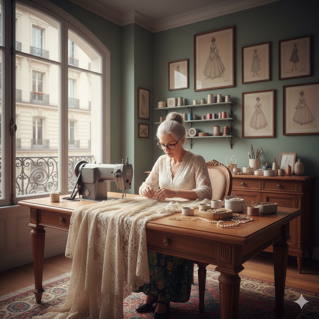 Vintage dress with careful fabric restoration